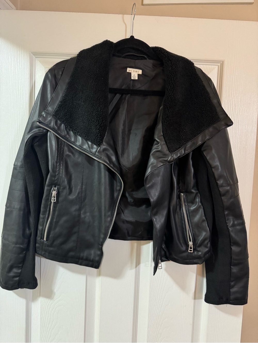 Blank Brand Black Faux Leather Sherpa Collar Jacket